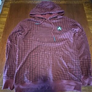 Airwalk Checkered Hoodie Burgundy Skate‎ Streetwear Pullover